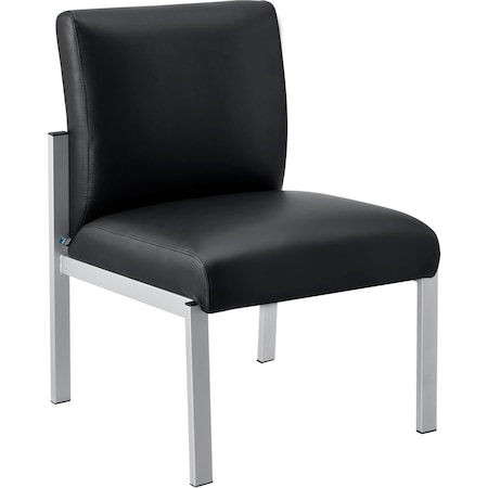 Global Industrial Armless Synthetic Leather Reception Chair, Black W/ Silver Frame 695864